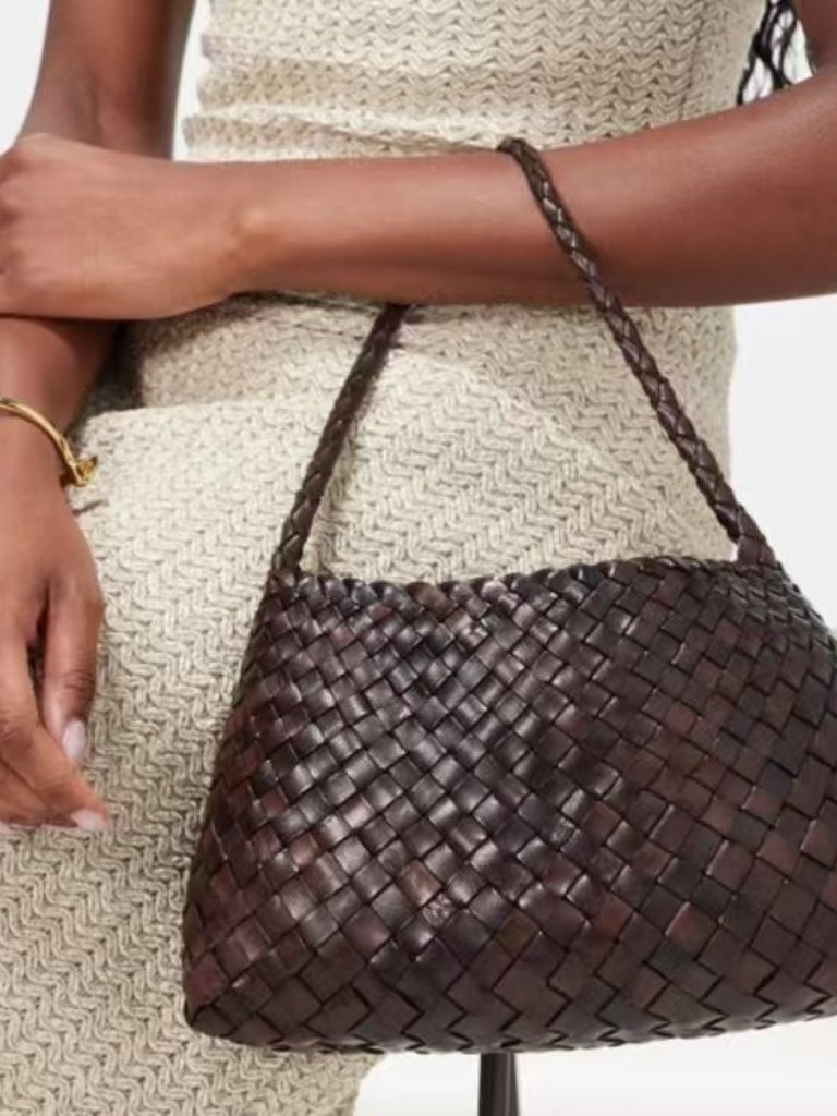 Dragon Diffusion Woven Leather Shoulder Bag Metallic Brown